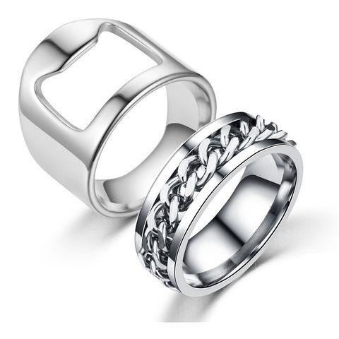 1 Set Retro Geometric Stainless Steel Metal Rings