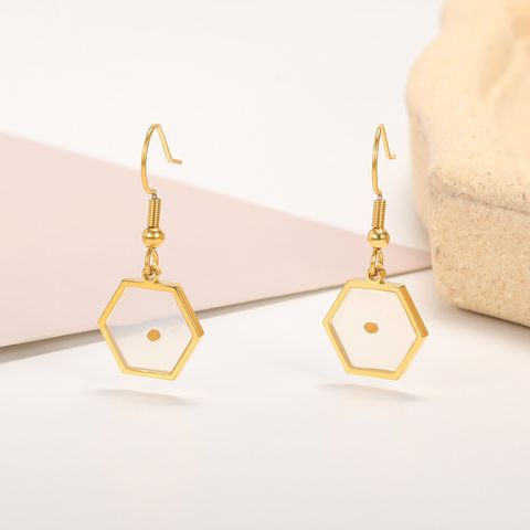 1 Pair Simple Style Hexagon Stainless Steel Drop Earrings