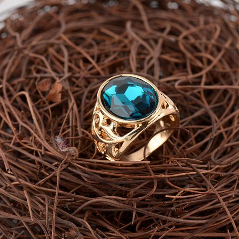 1 Piece Retro Water Droplets Gold Plated Artificial Gemstones Alloy Wholesale Wide Band Ring