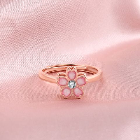 Caraini S925 Silver Cherry Blossom Spinning Ring Ring Ins Sweet Flower Ring S925 Sterling Silver Ring For Women