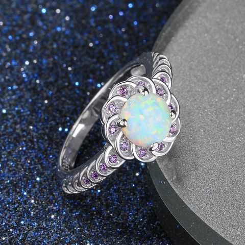 Elegant Geometric Alloy Inlay Rhinestones Opal Women's Rings
