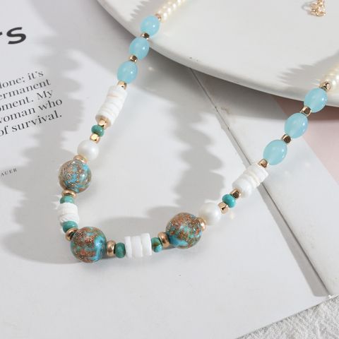 Vintage Style Geometric Imitation Pearl Alloy Shell Beaded Women's Necklace