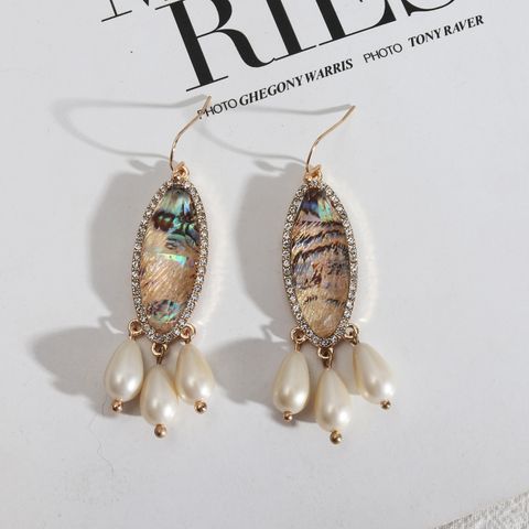 1 Pair Casual Water Droplets Leopard Alloy Pearl Plating Inlay Rhinestones Shell Women's Drop Earrings