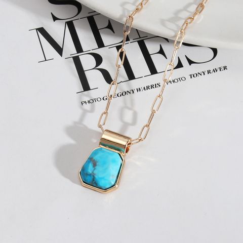 1 Piece Simple Style Square Alloy Plating Inlay Turquoise Women's Pendant Necklace