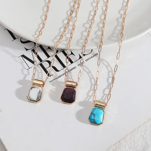 1 Piece Simple Style Square Alloy Plating Inlay Turquoise Women's Pendant Necklace