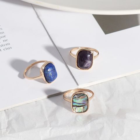 1 Piece Casual Rectangle Alloy Plating Inlay Natural Stone Shell Women's Rings