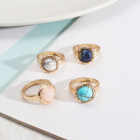 Ethnic Style Round Alloy Inlay Natural Stone Women's Rings