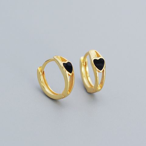 1 Pair Simple Style Heart Shape Sterling Silver Enamel Earrings