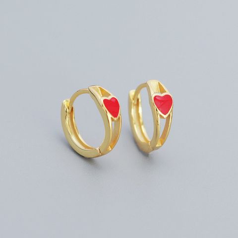 1 Pair Simple Style Heart Shape Sterling Silver Enamel Earrings