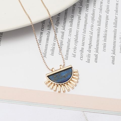 1 Piece Simple Style Semicircle Alloy Inlay Natural Stone Women's Pendant Necklace
