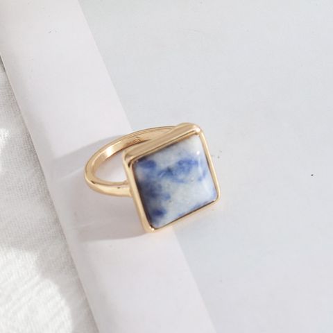 1 Piece Simple Style Square Alloy Plating Inlay Natural Stone Women's Rings