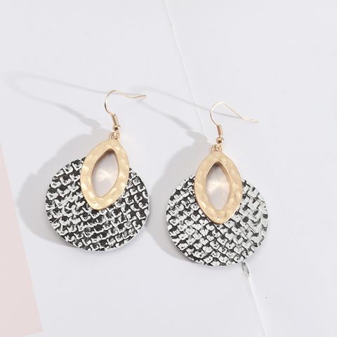 1 Pair Retro Color Block Water Droplets Pu Leather Alloy Shell Hollow Out Women's Drop Earrings