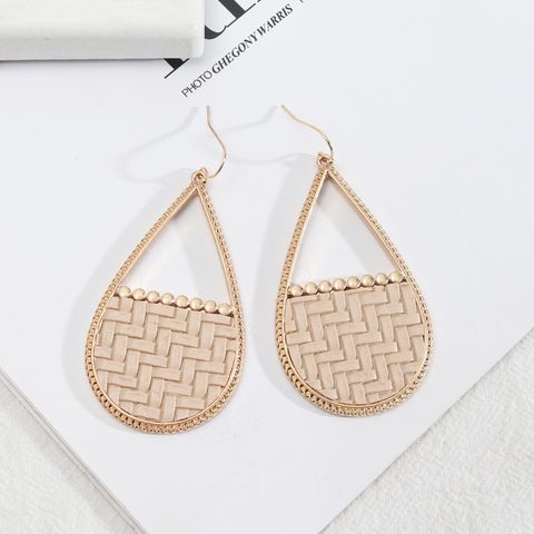 1 Pair Retro Triangle Water Droplets Leopard Pu Leather Alloy Hollow Out Women's Drop Earrings
