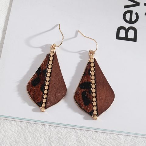 1 Pair Ethnic Style Leopard Pu Leather Wood Metal Patchwork Women's Drop Earrings
