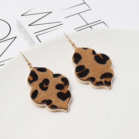1 Pair Retro Leaf Leopard Inlay Alloy Wood Pu Shell Drop Earrings