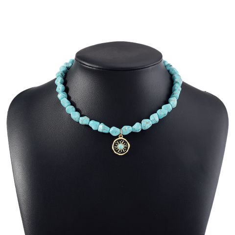 1 Piece Beach Sun Heart Shape Eye Alloy Turquoise Beaded Women's Pendant Necklace