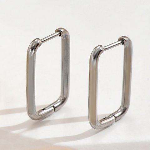 1 Pair Simple Style Rectangle Plating 304 Stainless Steel 14K Gold Plated Hoop Earrings