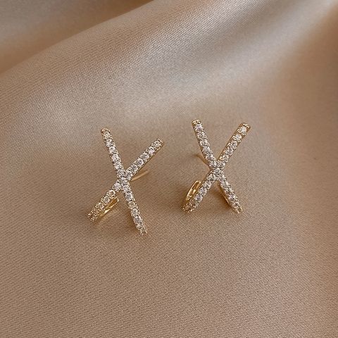 1 Pair Shiny Letter Plating Inlay Alloy Zircon Ear Studs