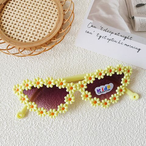 Ins Style Sweet Flower Pc Resin Cat Eye Full Frame Kids Sunglasses