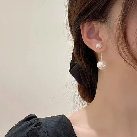 Wholesale Jewelry 1 Pair Elegant Ball Imitation Pearl Copper Drop Earrings