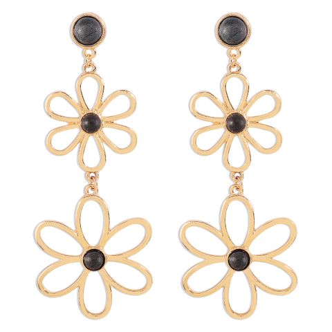 Wholesale Jewelry 1 Pair Simple Style Flower Metal Turquoise Drop Earrings