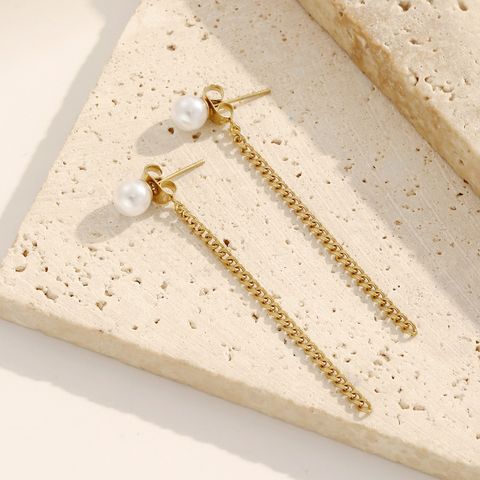 1 Pair Simple Style Chain Plating 304 Stainless Steel 14K Gold Plated Drop Earrings