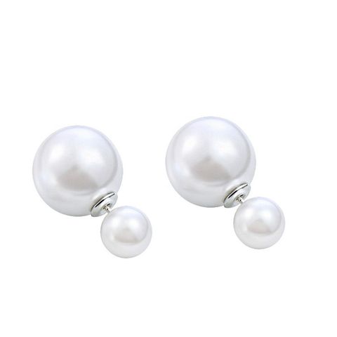 Wholesale Jewelry 1 Pair Simple Style Round Artificial Pearl Silver Plated Ear Studs