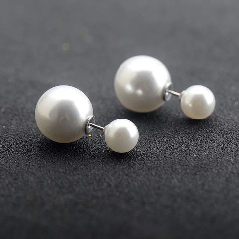 Wholesale Jewelry 1 Pair Simple Style Round Artificial Pearl Silver Plated Ear Studs
