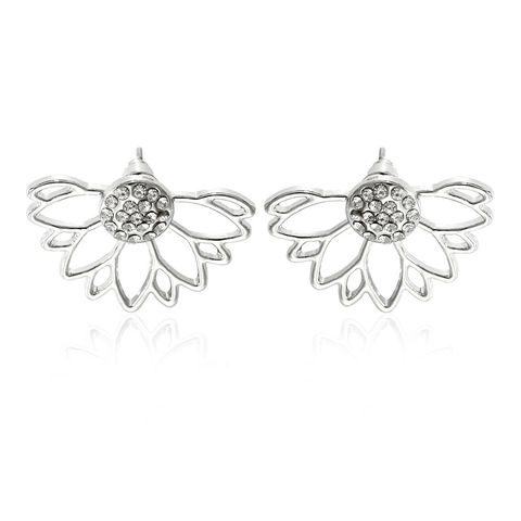 Wholesale Jewelry 1 Pair Simple Style Lotus Alloy Artificial Diamond Gold Plated Silver Plated Ear Studs