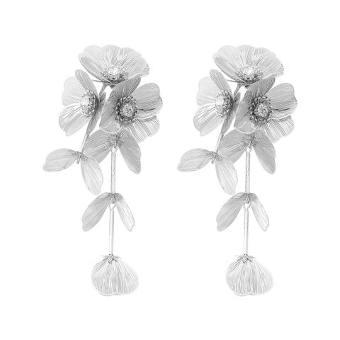 Wholesale Jewelry 1 Pair Elegant Flower Alloy Artificial Diamond Drop Earrings