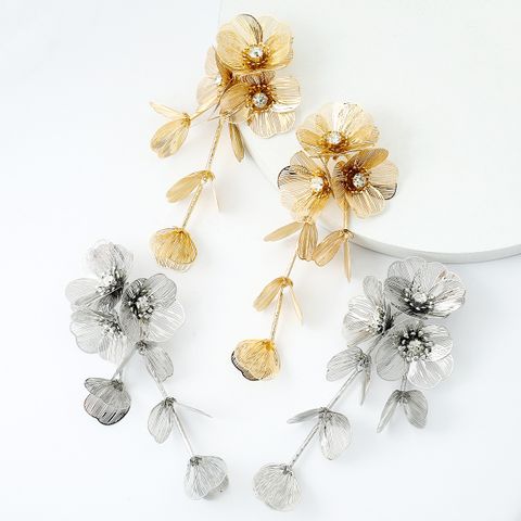 Wholesale Jewelry 1 Pair Elegant Flower Alloy Artificial Diamond Drop Earrings