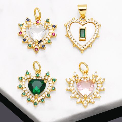 Ins Style Heart Shape Copper Plating Inlay Zircon 18k Gold Plated Pendants Jewelry Accessories