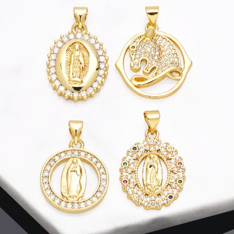 Ins Style Human Faith Copper Plating Inlay Zircon 18k Gold Plated Pendants Jewelry Accessories