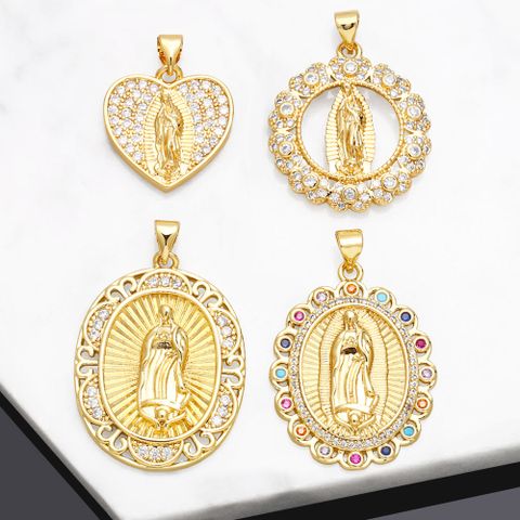 Ins Style Portrait Heart Shape Copper Plating Inlay Zircon 18k Gold Plated Pendants Jewelry Accessories