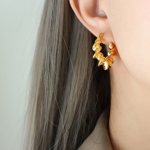 1 Pair Ins Style Twist Plating Titanium Steel 18k Gold Plated Hoop Earrings