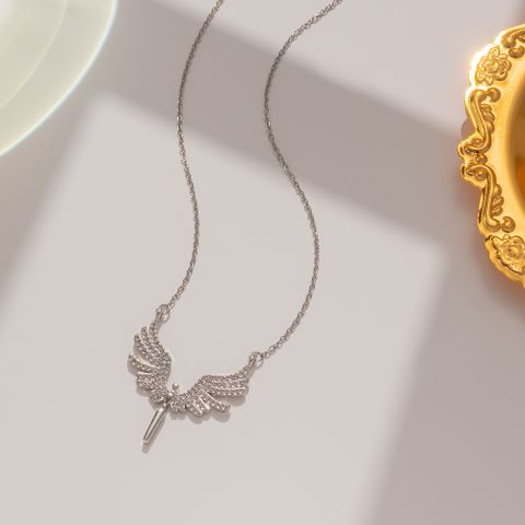 Elegant Angel Titanium Steel Inlay Rhinestones Pendant Necklace