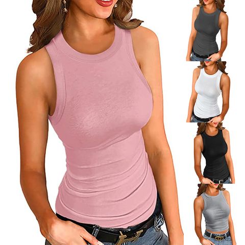 Women's Racerback Tank Tops Sleeveless T-shirts Casual Solid Color
