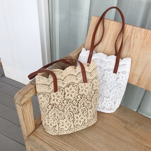 Women's Medium Spring&summer Cotton Beach Shoulder Bag Bucket Bag Straw Bag