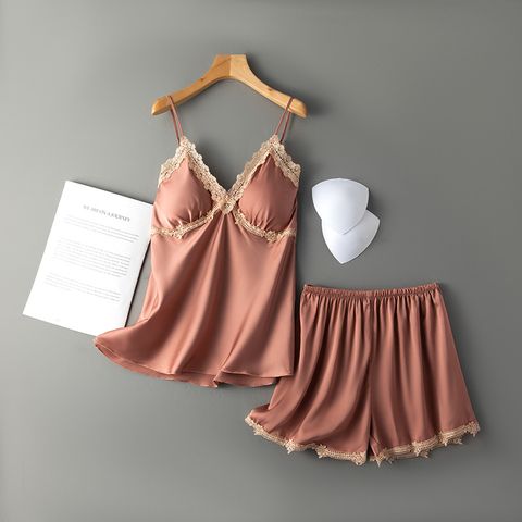 Women's Sexy Color Block Imitated Silk Polyester Lace Shorts Sets