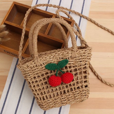 Women's Mini Spring&summer Cotton Rope Fruit Solid Color Vintage Style Square String Straw Bag