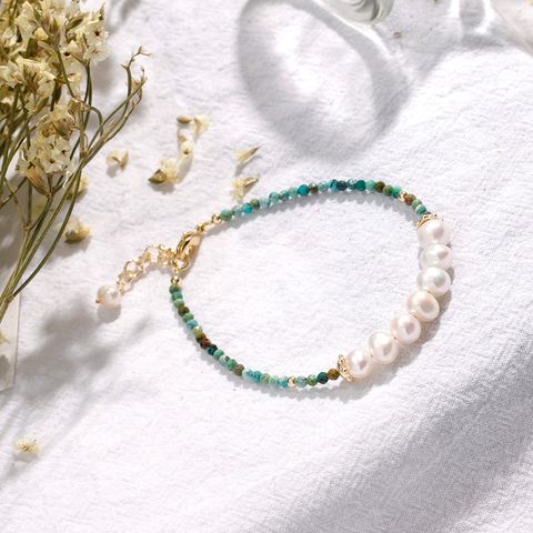 1 Stück Einfacher Stil Runden Türkis Süßwasserperle Perlen Frau Armbänder