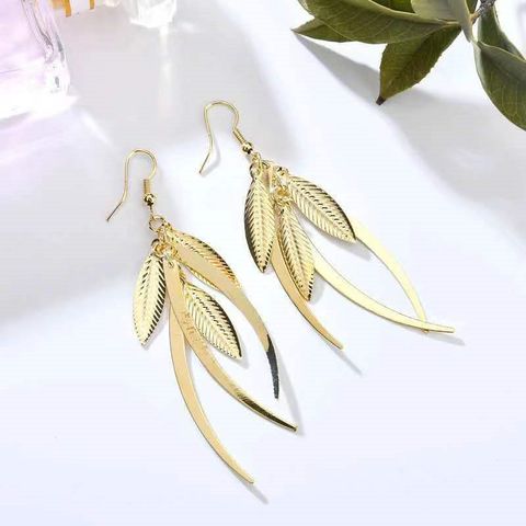 Wholesale Jewelry 1 Pair Retro Ethnic Style Leaf Leaves Alloy Gold Plated Silver Plated Drop Earrings