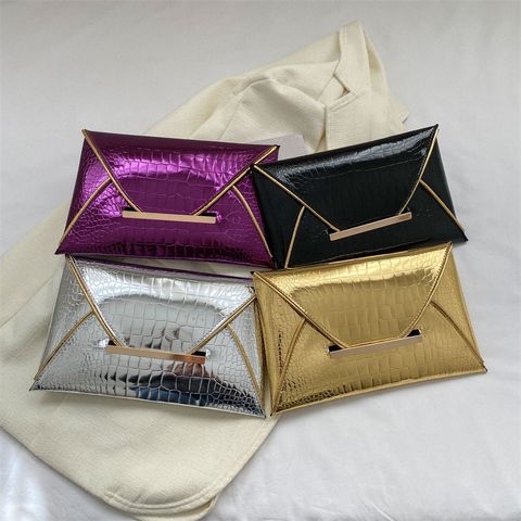 Purple Gold Silver Pu Leather Solid Color Square Evening Bags