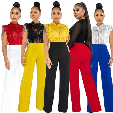 Women's Street Fashion Solid Color Full Length Zipper Patchwork Straight Pants