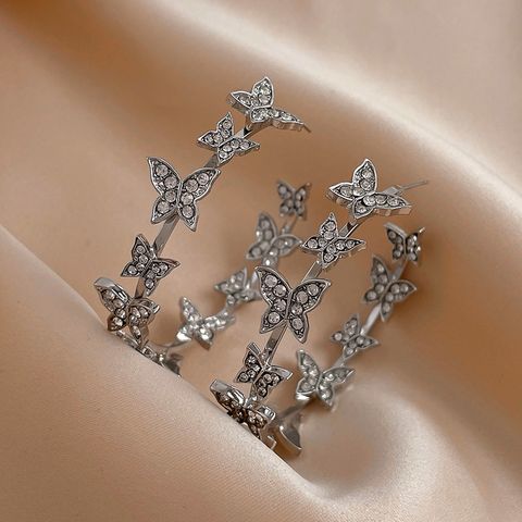 1 Pair Fashion Butterfly Alloy Inlay Rhinestones Women's Earrings