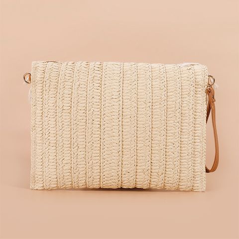 Women's Medium Spring&summer Straw Solid Color Fashion Square Magnetic Buckle Envelope Bag Clutch Bag