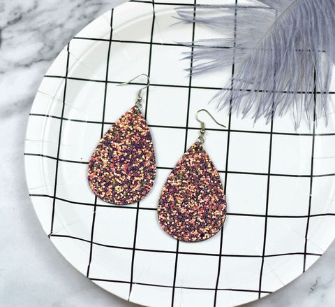 1 Pair Fashion Water Droplets Pu Leather Sequins Women's Drop Earrings