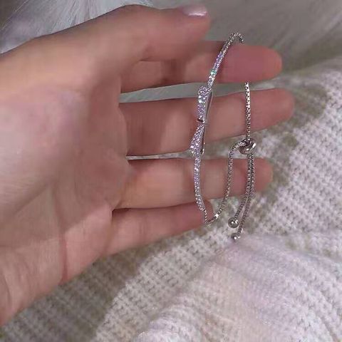 1 Pieza Estilo Simple Nudo De Lazo Cobre Embutido Circón Pulsera