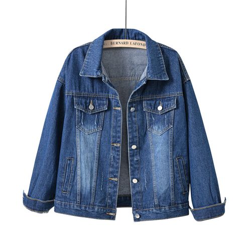 Women's Fashion Solid Color Washed Button Single Breasted Coat Denim Jacket