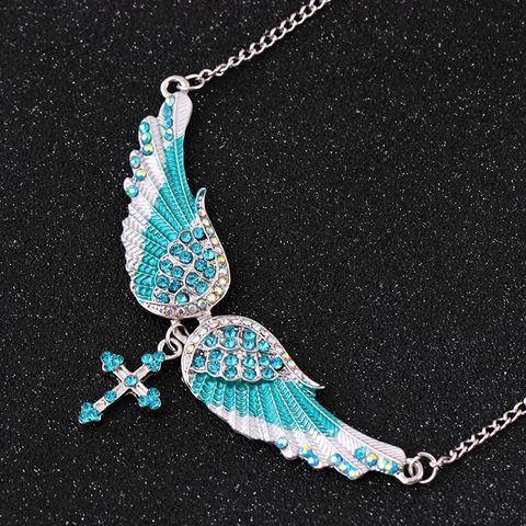 1 Piece Fashion Cross Wings Alloy Inlay Artificial Gemstones Women's Necklace